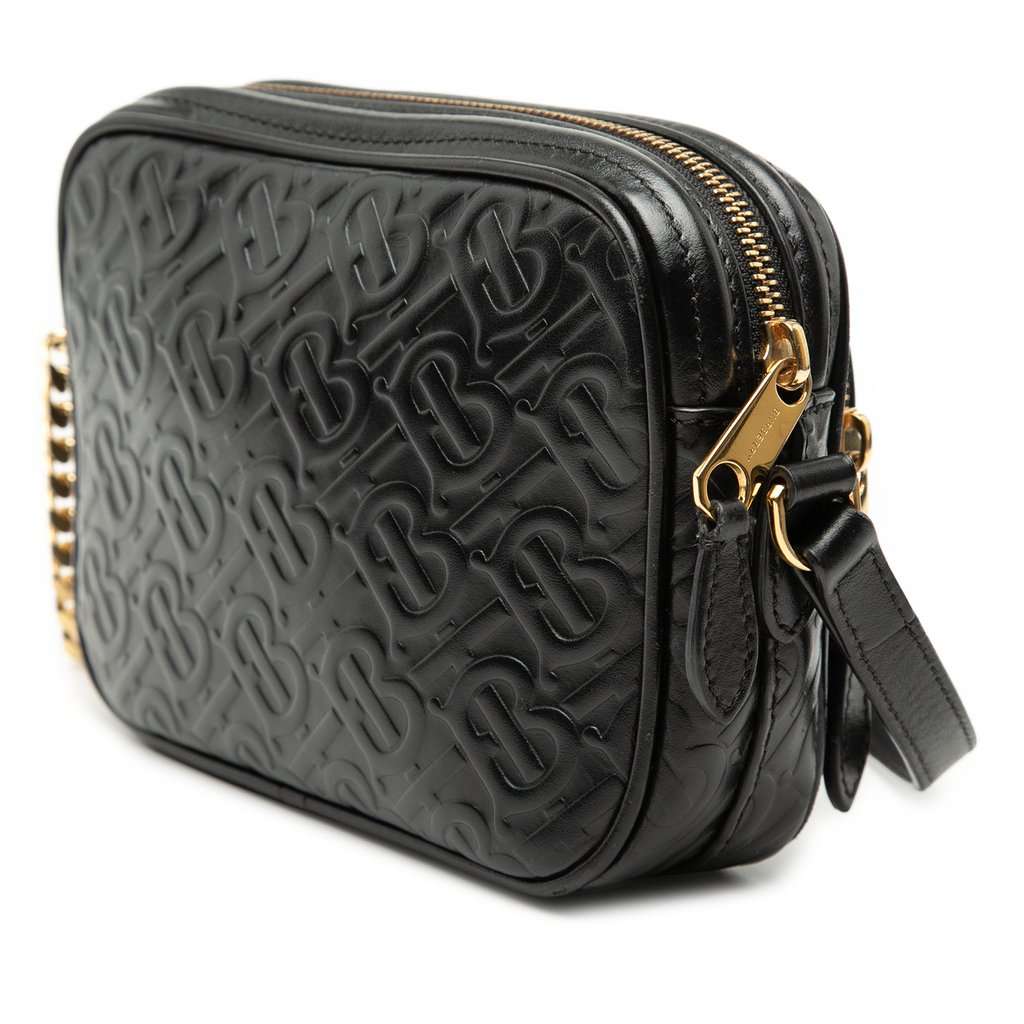 Burberry Embossed Calfskin TB Monogram Camera Chain Crossbody Black Leather Very good - Back View