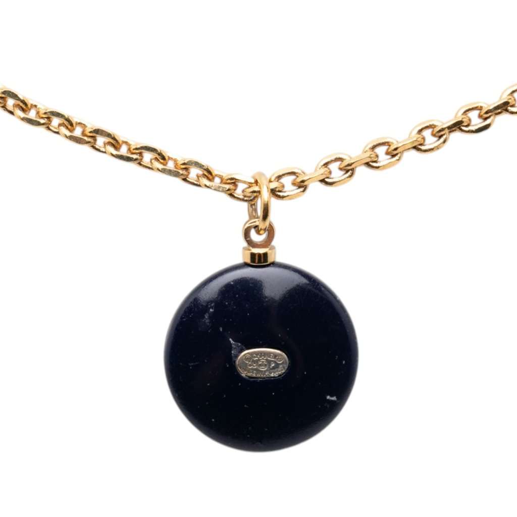 Chanel CC Gold Plated Resin and Faux Pearl Round Pendant Necklace Gold Metal Very good - Inside View