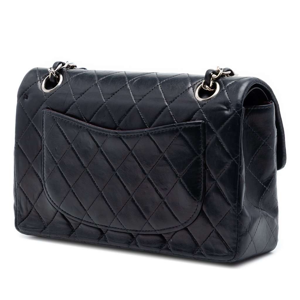 Chanel Small Classic Lambskin Double Flap Black Leather Very good - Back View