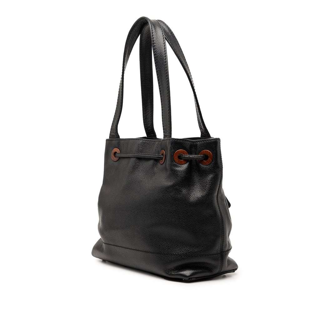 Chanel CC Caviar Drawstring Tote Black Leather Very good condition - Back View
