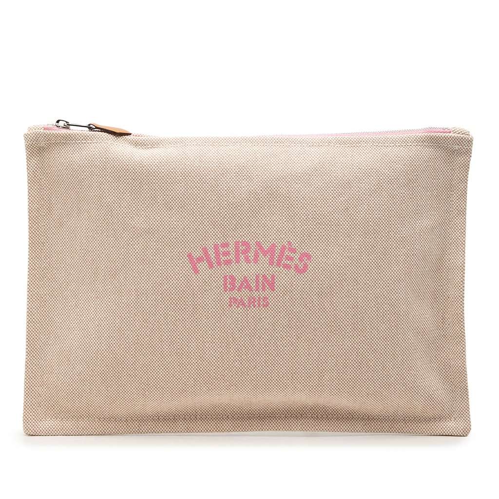 Hermès Large Toile Bain New Yachting Flat Pouch Beige Very good condition - Front View
