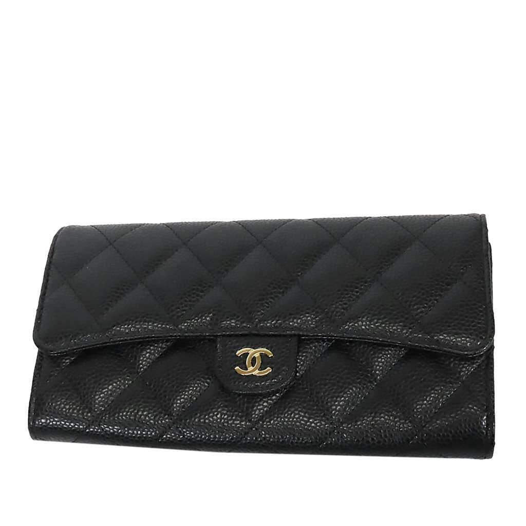 Chanel Classic Caviar Flap Wallet Black Leather Very good condition - Front View