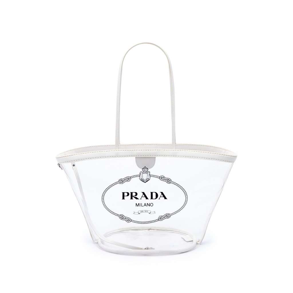 Prada PVC Canapa Logo Shopper Tote White Plastic Good - Front View