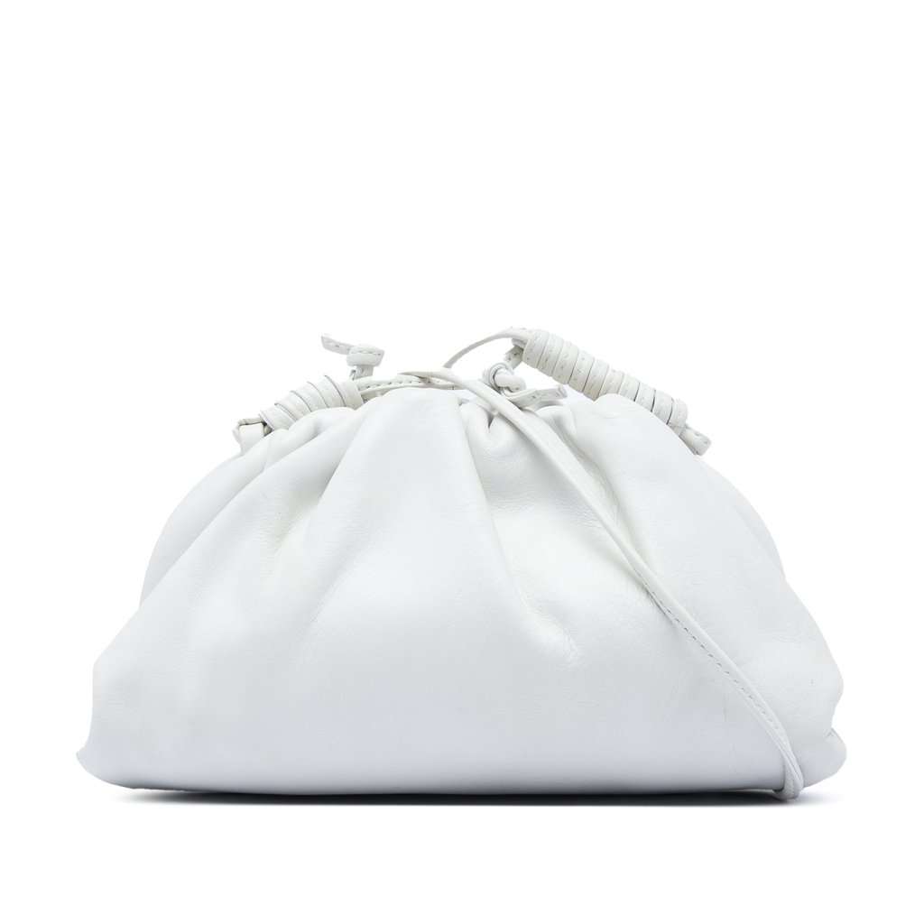 Bottega Veneta Lambskin The Mini Pouch Crossbody White Leather Very good - Front View