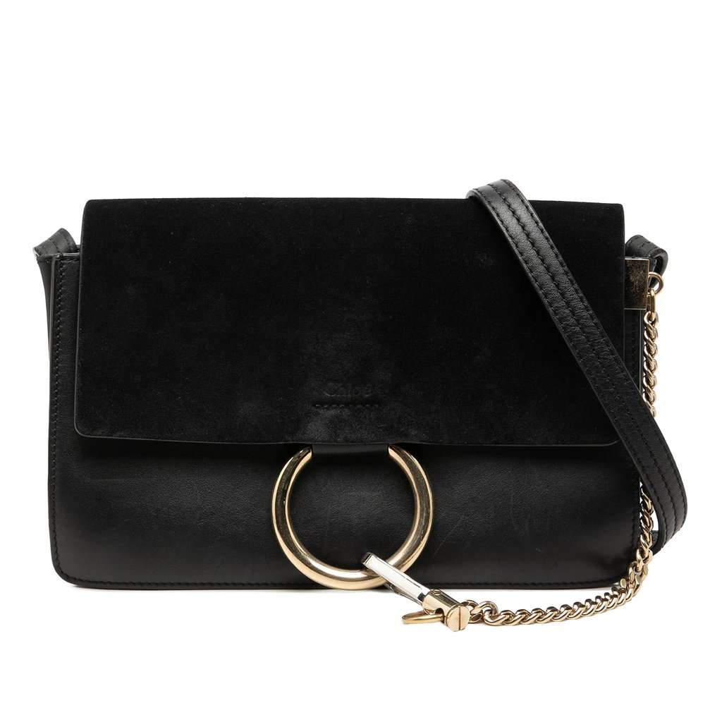 Chloé Small Suede and Calfskin Faye Crossbody Black Leather Very good - Front View