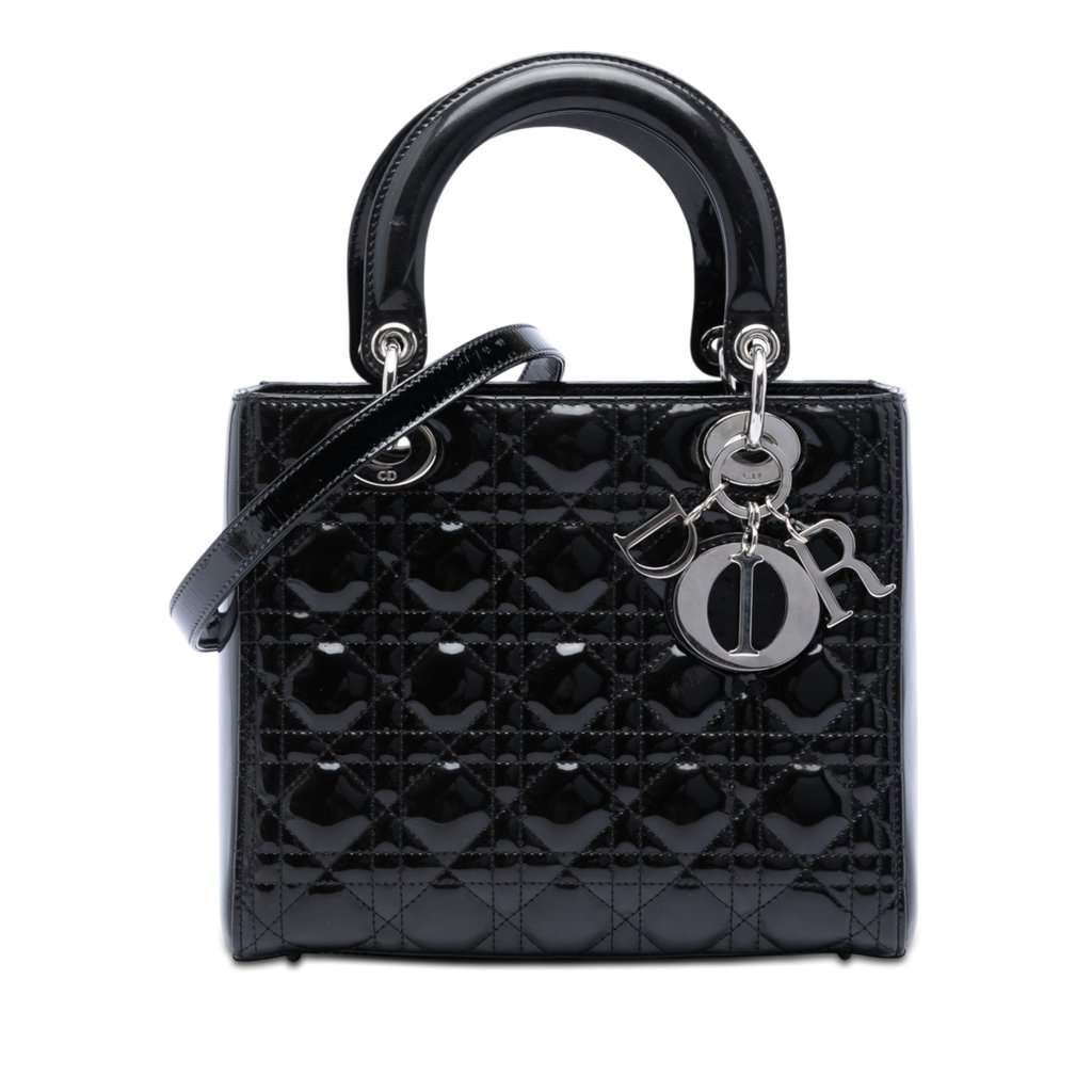 Dior Medium Patent Cannage Lady Dior Black Leather Very good condition - Front View