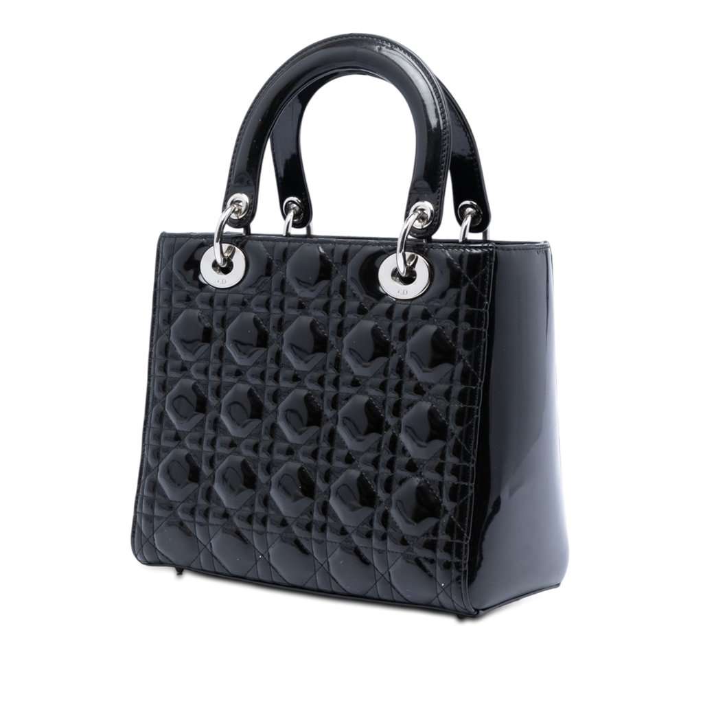 Dior Medium Patent Cannage Lady Dior Black Leather Very good condition - Back View