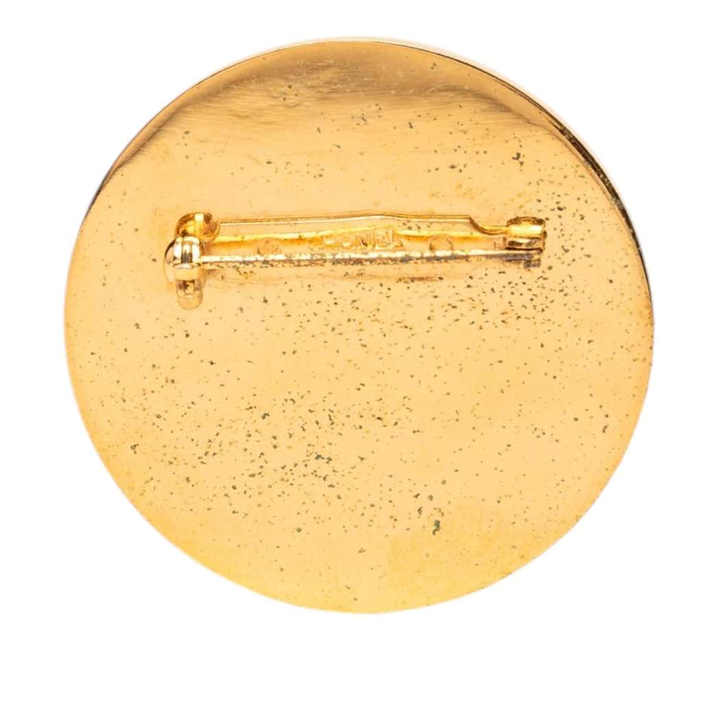 Chanel Gold Plated Enamel Coco Star Logo Round Brooch Gold Metal Very good - Back View