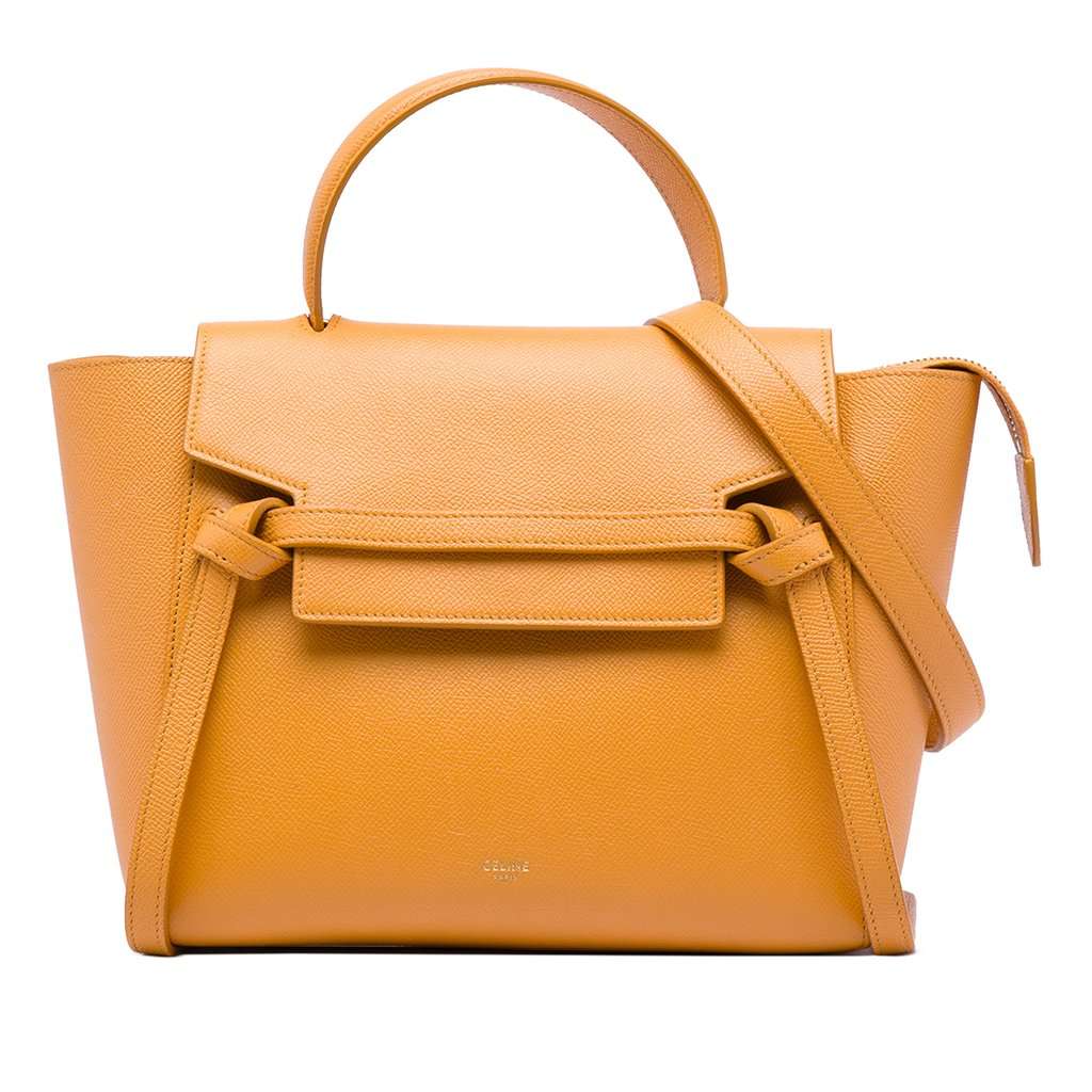 Celine Micro Grained Calfskin Belt Bag Yellow Leather Very good - Front View