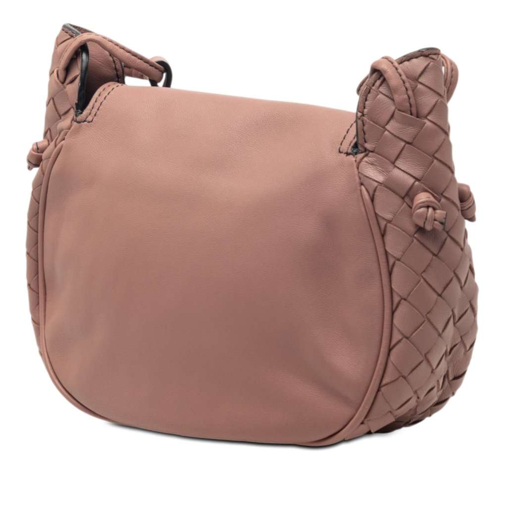 Bottega Veneta Small Intrecciato Trimmed Nappa Nodini Flap Pink Leather Very good condition - Back View