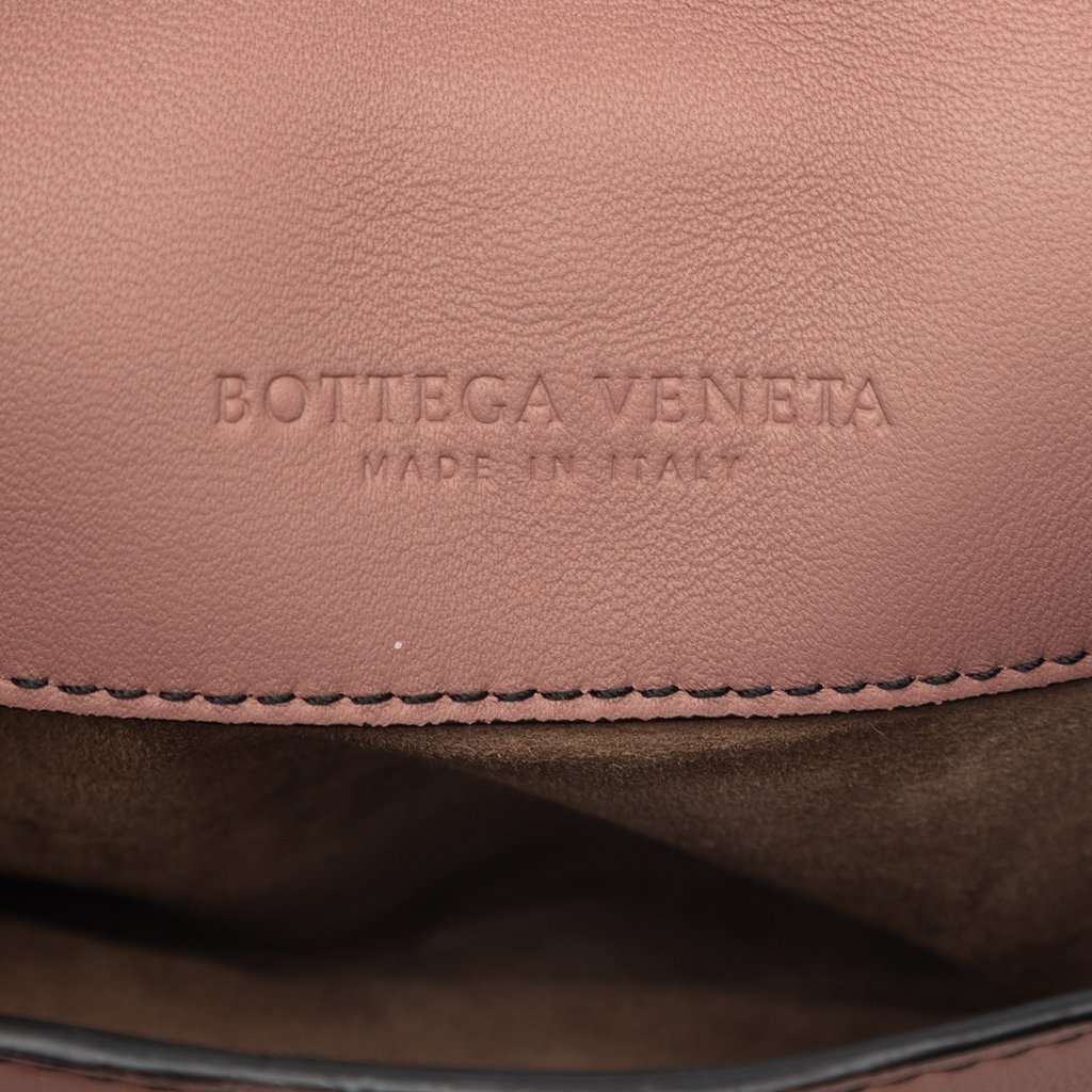 Bottega Veneta Small Intrecciato Trimmed Nappa Nodini Flap Pink Leather Very good condition - Box View