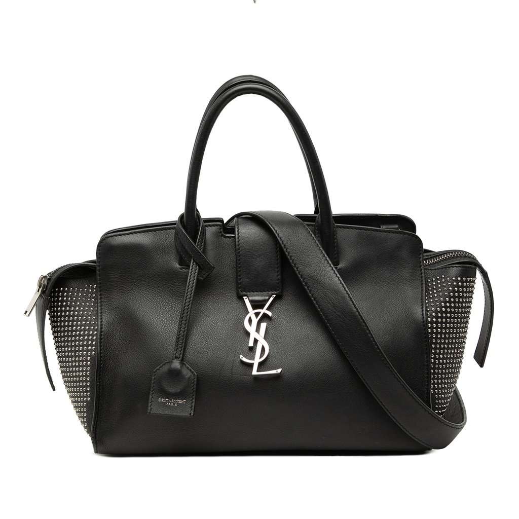 Saint Laurent Baby Studded Leather Monogram Downtown Cabas Satchel Black Leather Very good condition - Front View
