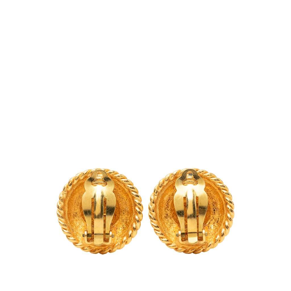 Chanel Gold Plated Logo Round Clip On Earrings Gold Metal Very good condition - Back View