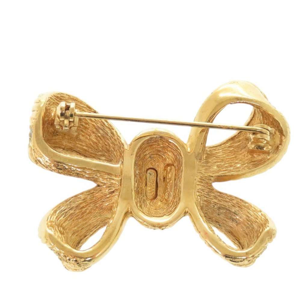 Dior Gold Plated Strass Bow Brooch Gold Metal Very good condition - Back View