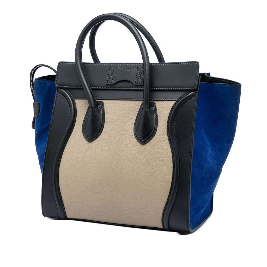 Celine Mini Tricolor Calfskin and Suede Luggage Tote Beige Leather Very good - Back View