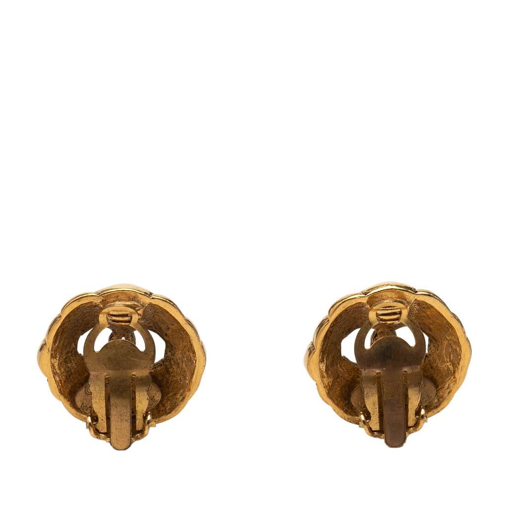 Chanel CC Gold Plated Round Clip On Earrings Gold Metal Very good - Back View