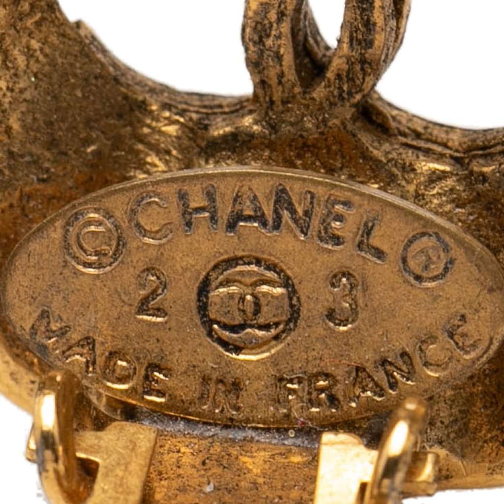 Chanel CC Gold Plated Round Clip On Earrings Gold Metal Very good - Inside View