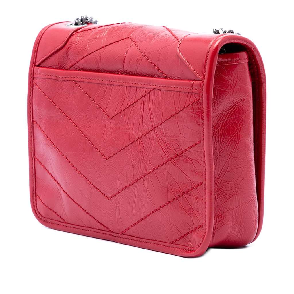 Saint Laurent Crinkled Calfskin Niki Wallet on Chain Red Leather Very good condition - Back View