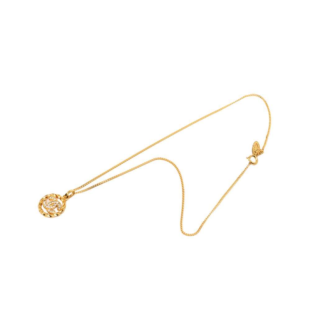 Chanel CC Gold Plated Strass Round Pendant Necklace Gold Metal Very good condition - Box View