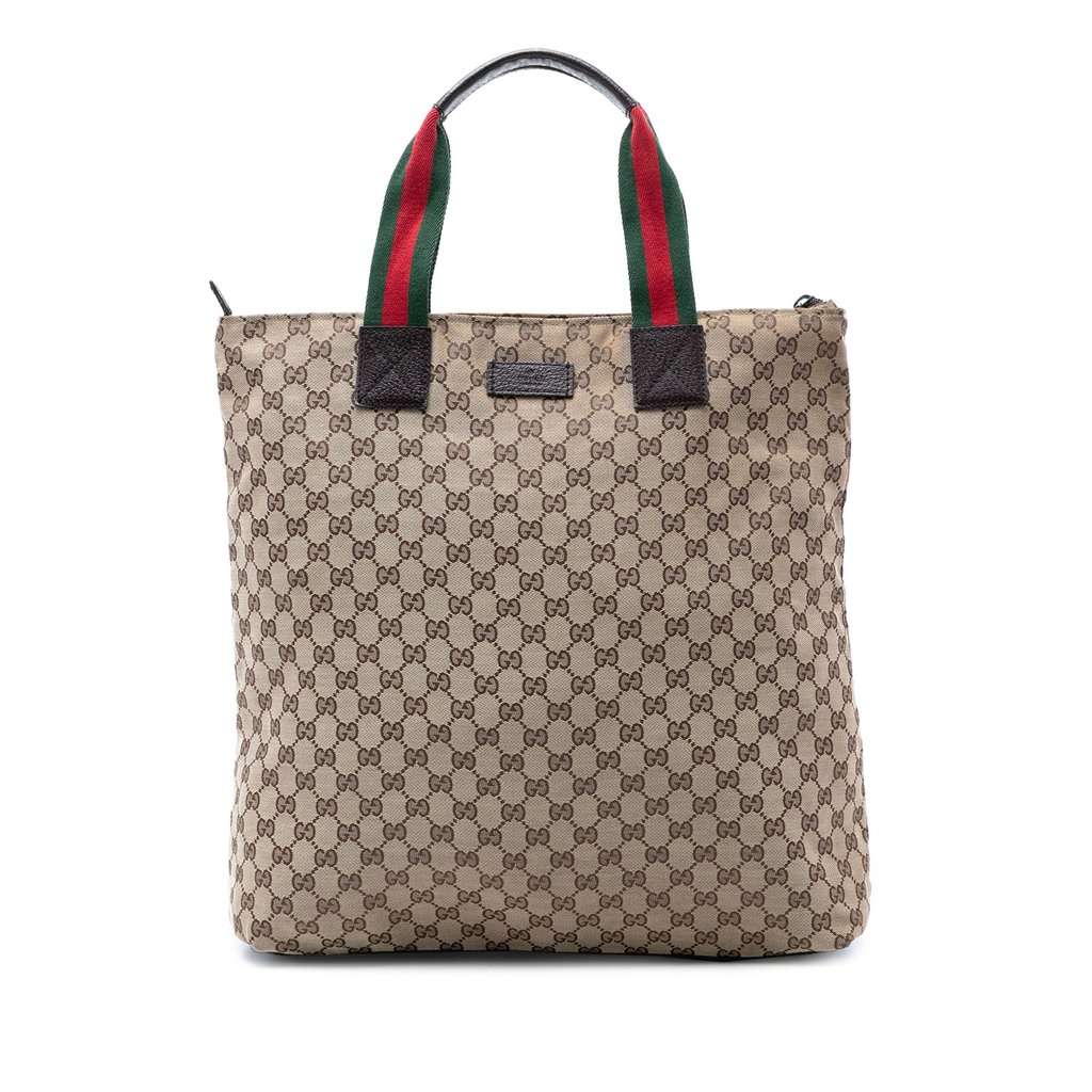 Gucci GG Canvas Web Vertical Tote Beige Very good - Front View