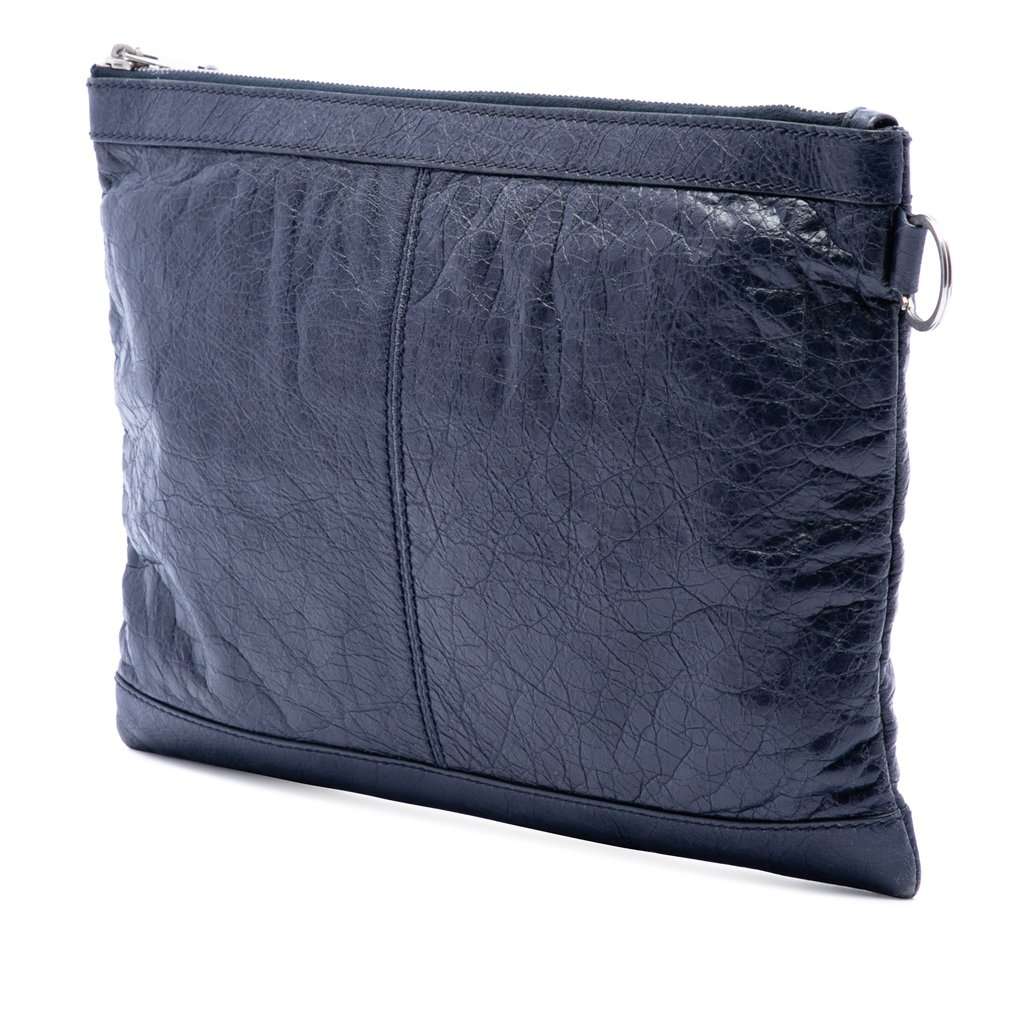 Balenciaga Lambskin Motocross Classic Clip M Clutch Blue Leather Very good - Back View