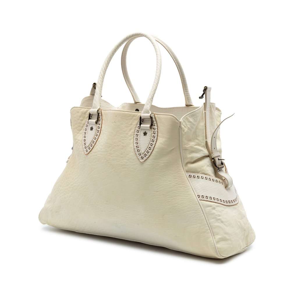 Fendi Large Leather Etniko Du Jour Handbag White Leather Very good - Back View