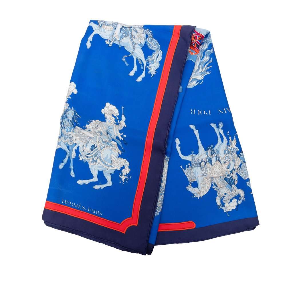 Hermès Carrousel Silk Scarf 90 Blue Very good condition - Front View