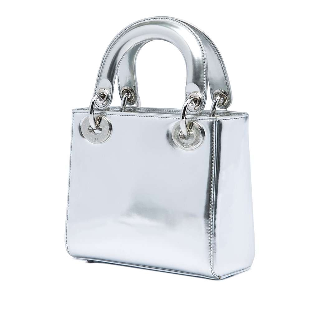 Dior Mini Metallic Patent Lady Dior Silver Leather Very good condition - Back View