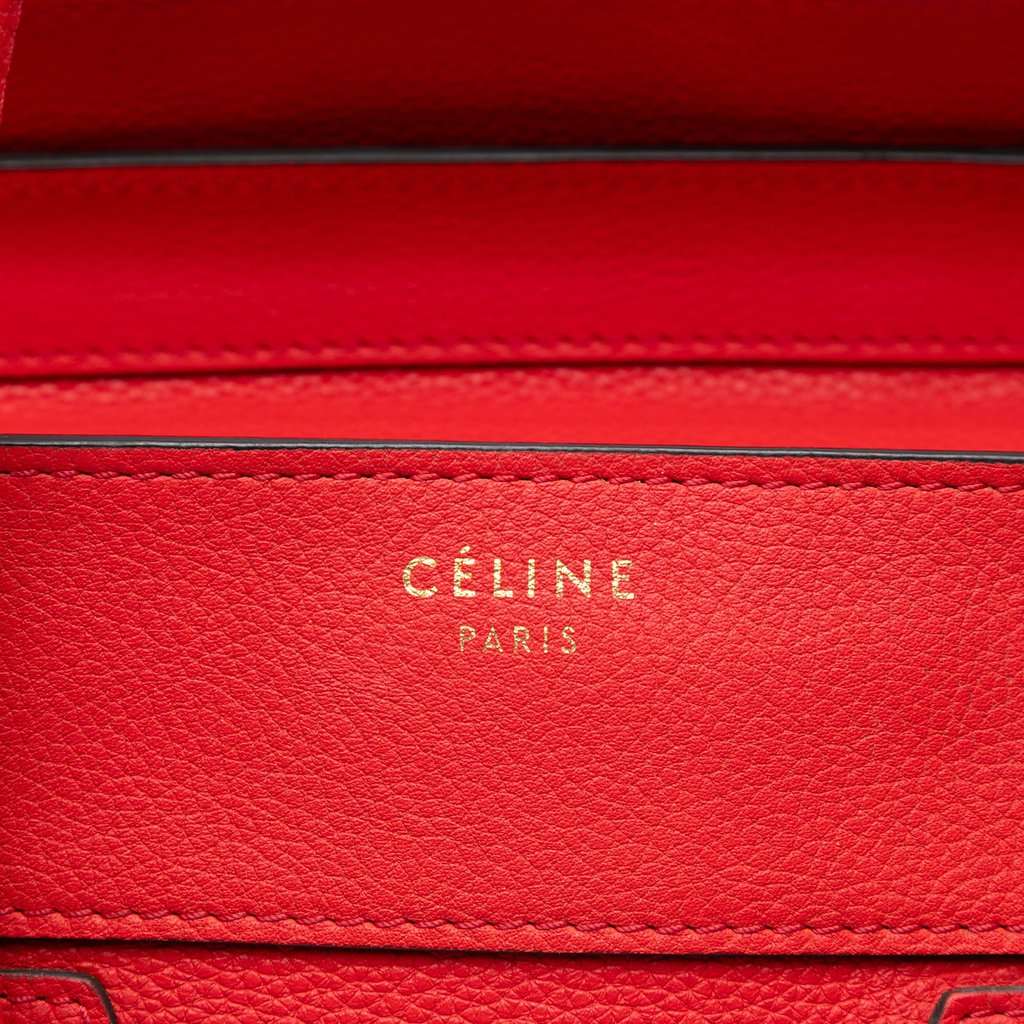 Celine Mini Grained Calfskin Luggage Tote Red Leather Very good condition - Box View