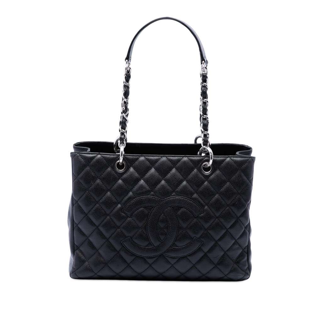 Chanel Caviar Grand Shopping Tote Black Leather Very good condition - Front View