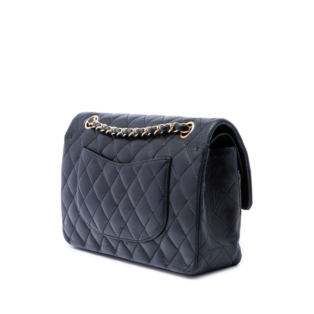 Chanel Medium Classic Lambskin Double Flap Black Leather Very good - Back View