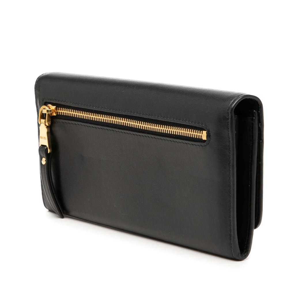 Miu Miu Soft Calf Bow Bifold Long Wallet Black Leather Very good condition - Back View