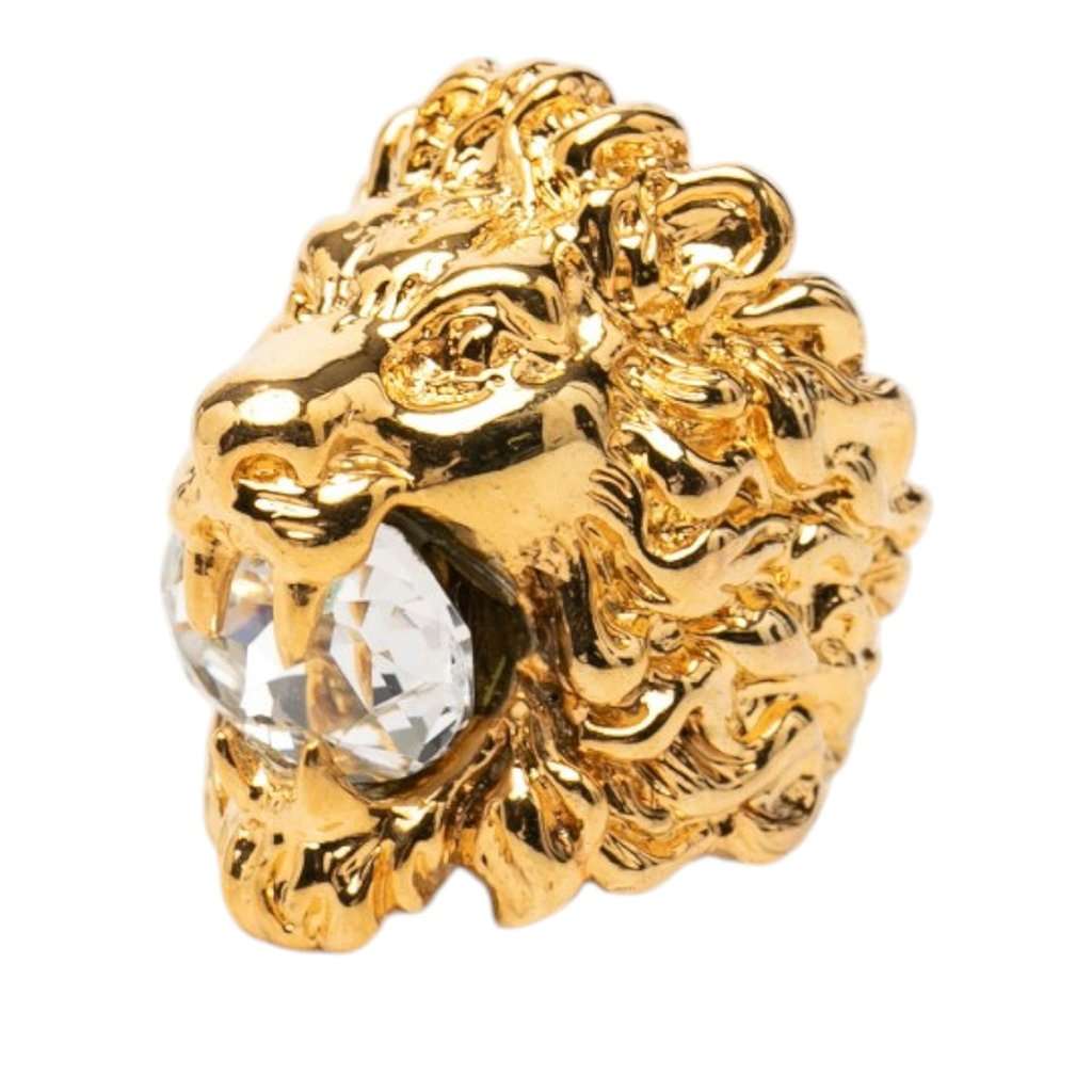 Gucci Gold Plated Crystal Lion Head Ring Gold Metal Very good condition - Back View