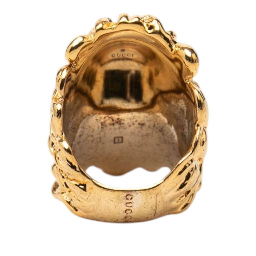 Gucci Gold Plated Crystal Lion Head Ring Gold Metal Very good condition - Inside View