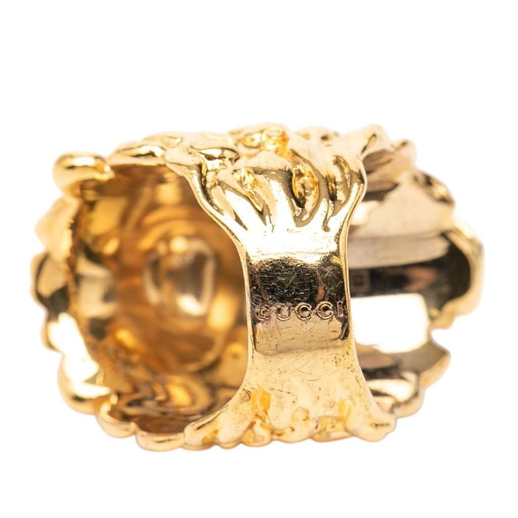 Gucci Gold Plated Crystal Lion Head Ring Gold Metal Very good condition - Model View