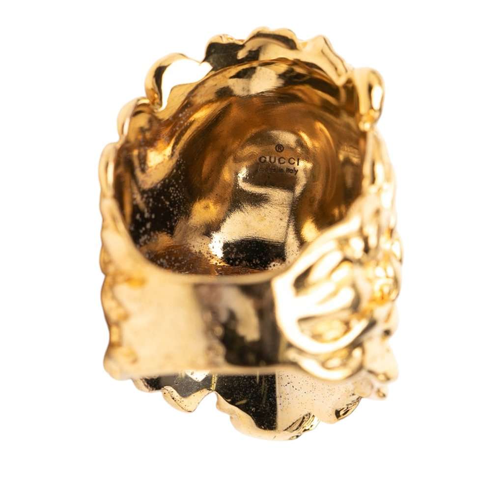 Gucci Gold Plated Crystal Lion Head Ring Gold Metal Very good condition - Box View