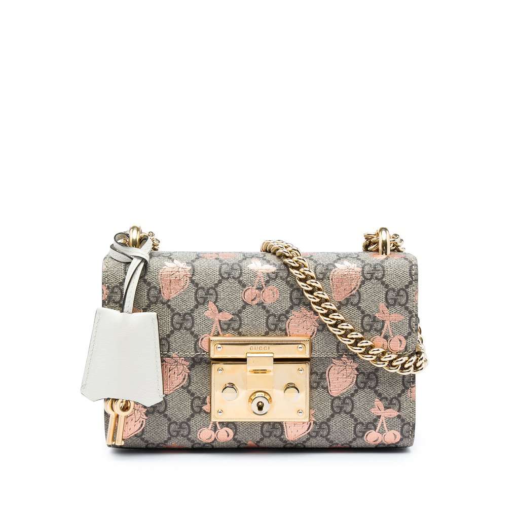 Gucci Small GG Supreme Berry Padlock Crossbody Beige Very good - Front View