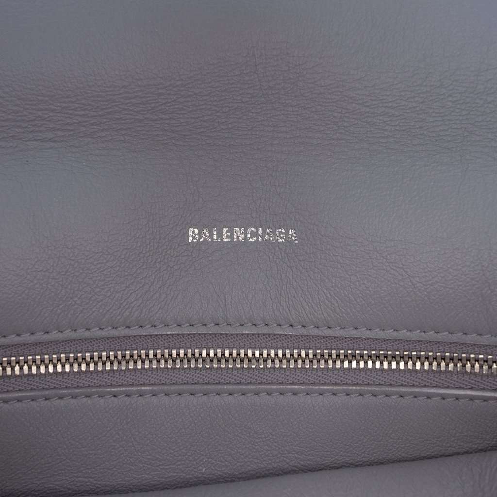 Balenciaga Medium Metallic Calfskin Crush Pochette Silver Leather Very good - Box View