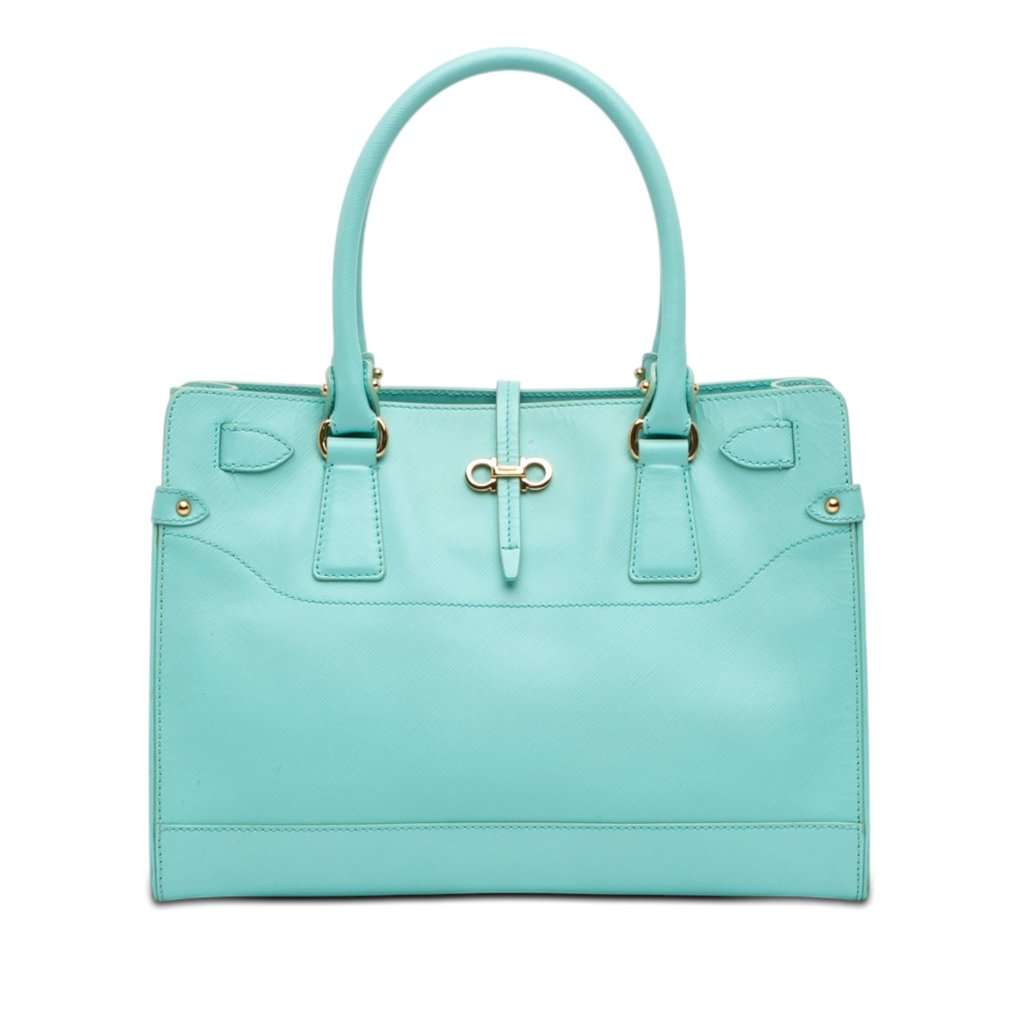Ferragamo Small Calfskin Briana Tote Blue Leather Very good - Front View