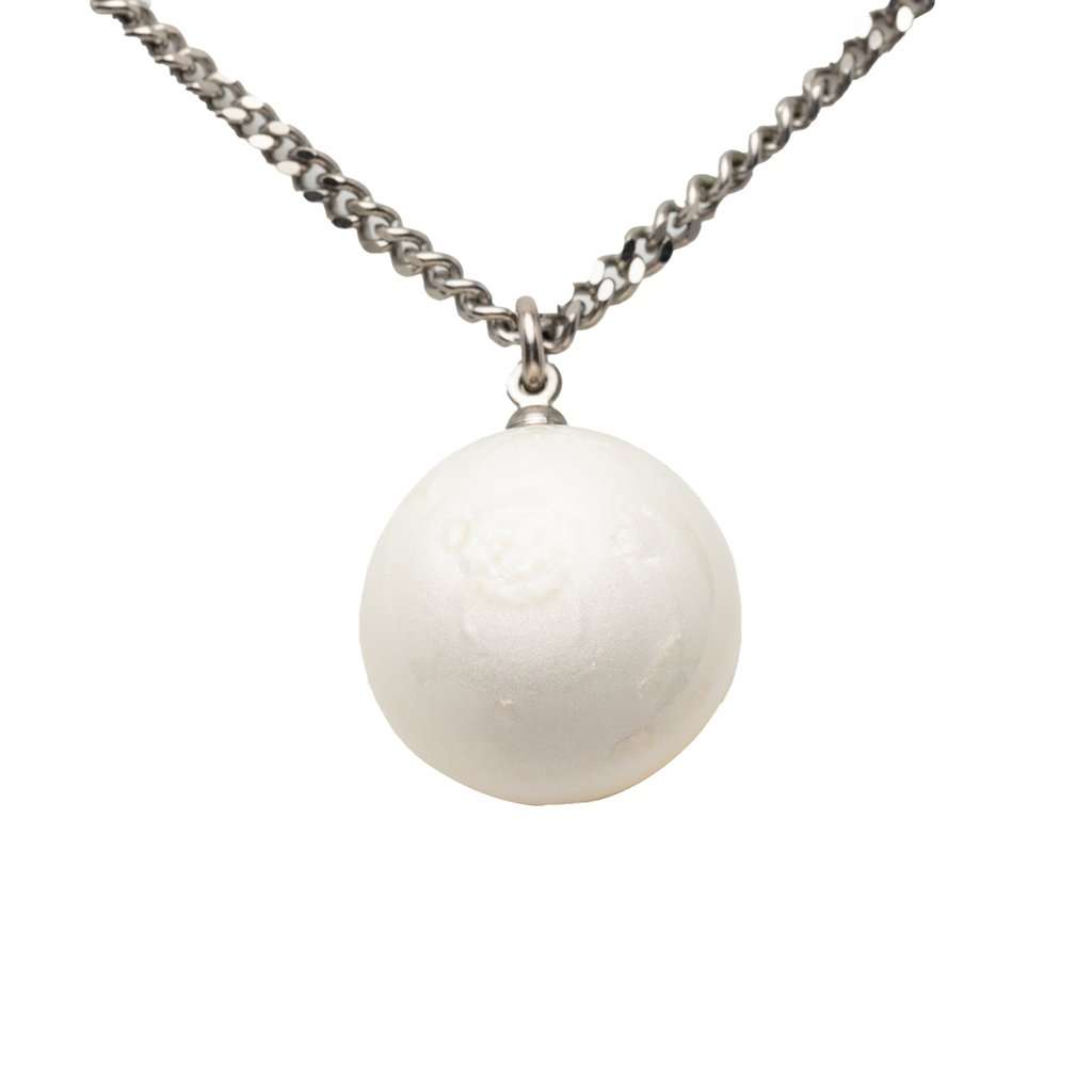 Chanel CC Brass Resin Ball Pendant Necklace Silver Metal Very good condition - Back View