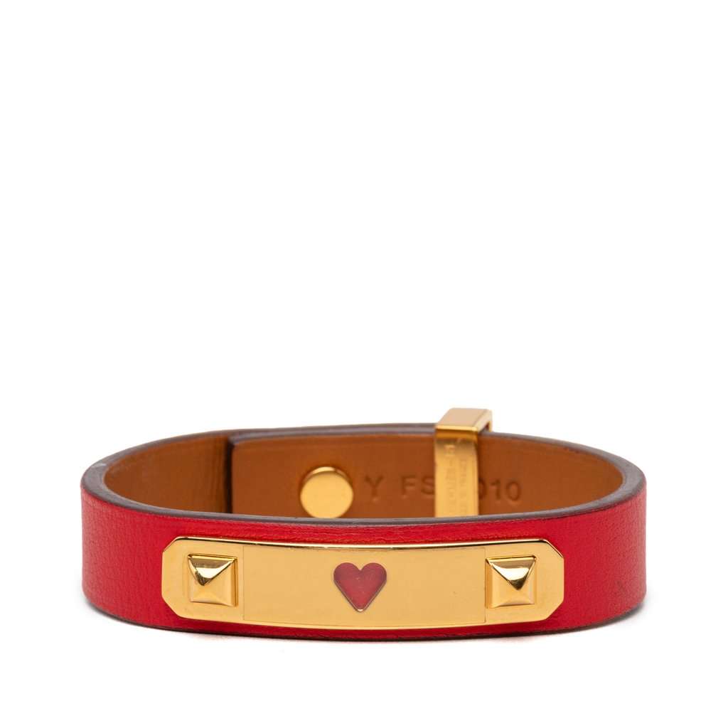 Hermès Narrow Swift As de Coeur Bracelet Red Leather Very good condition - Front View