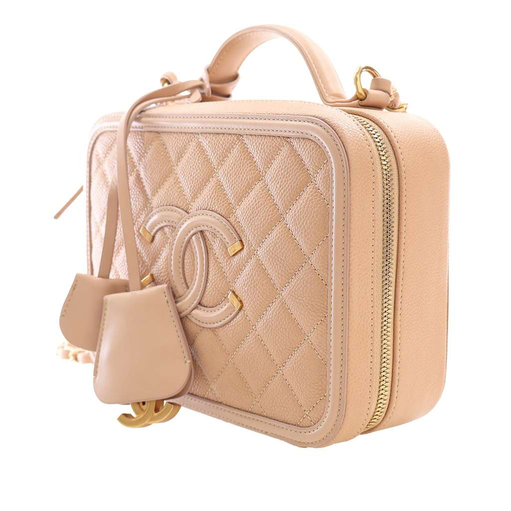 Chanel Medium Caviar CC Filigree Vanity Case Beige Leather Very good condition - Back View