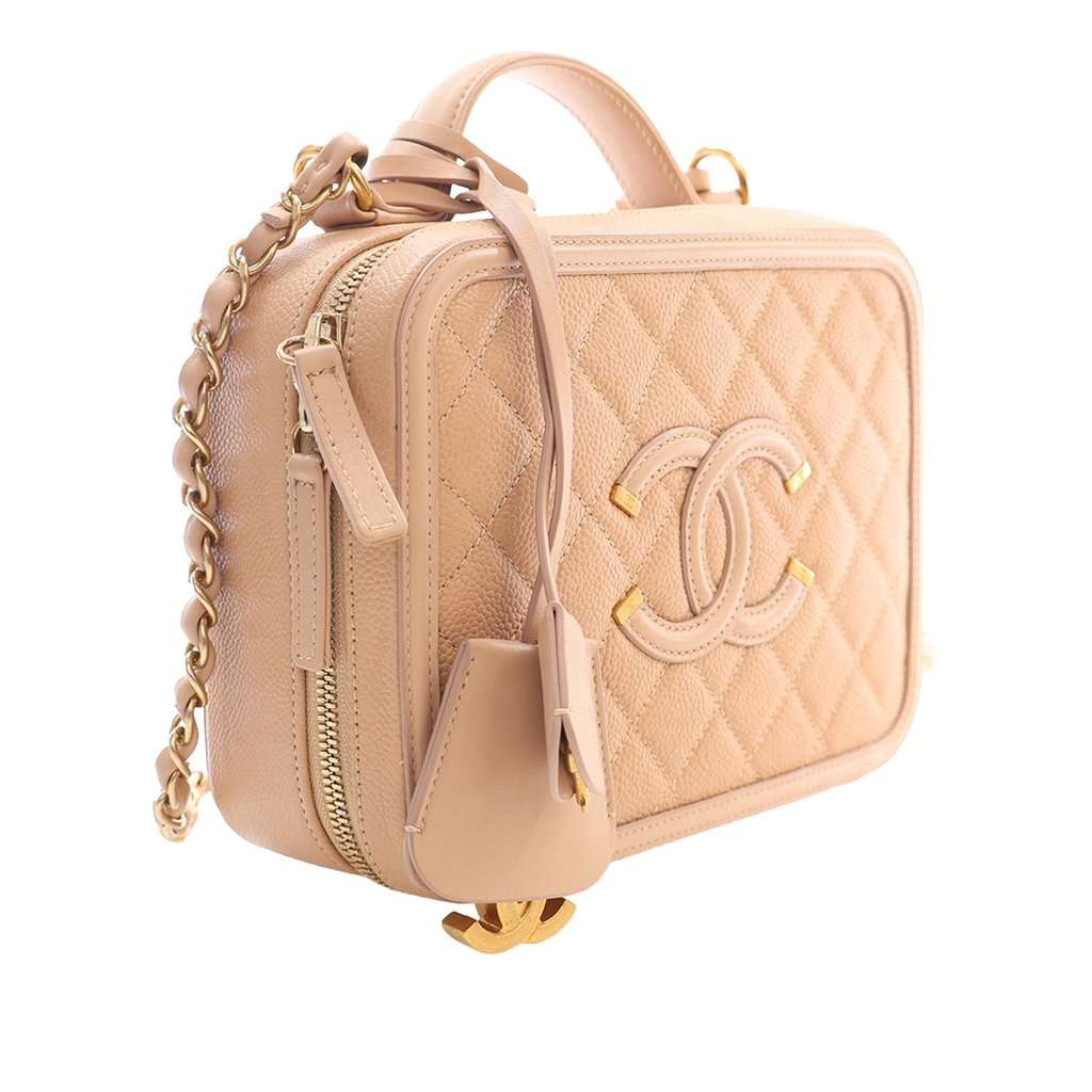 Chanel Medium Caviar CC Filigree Vanity Case Beige Leather Very good condition - Inside View