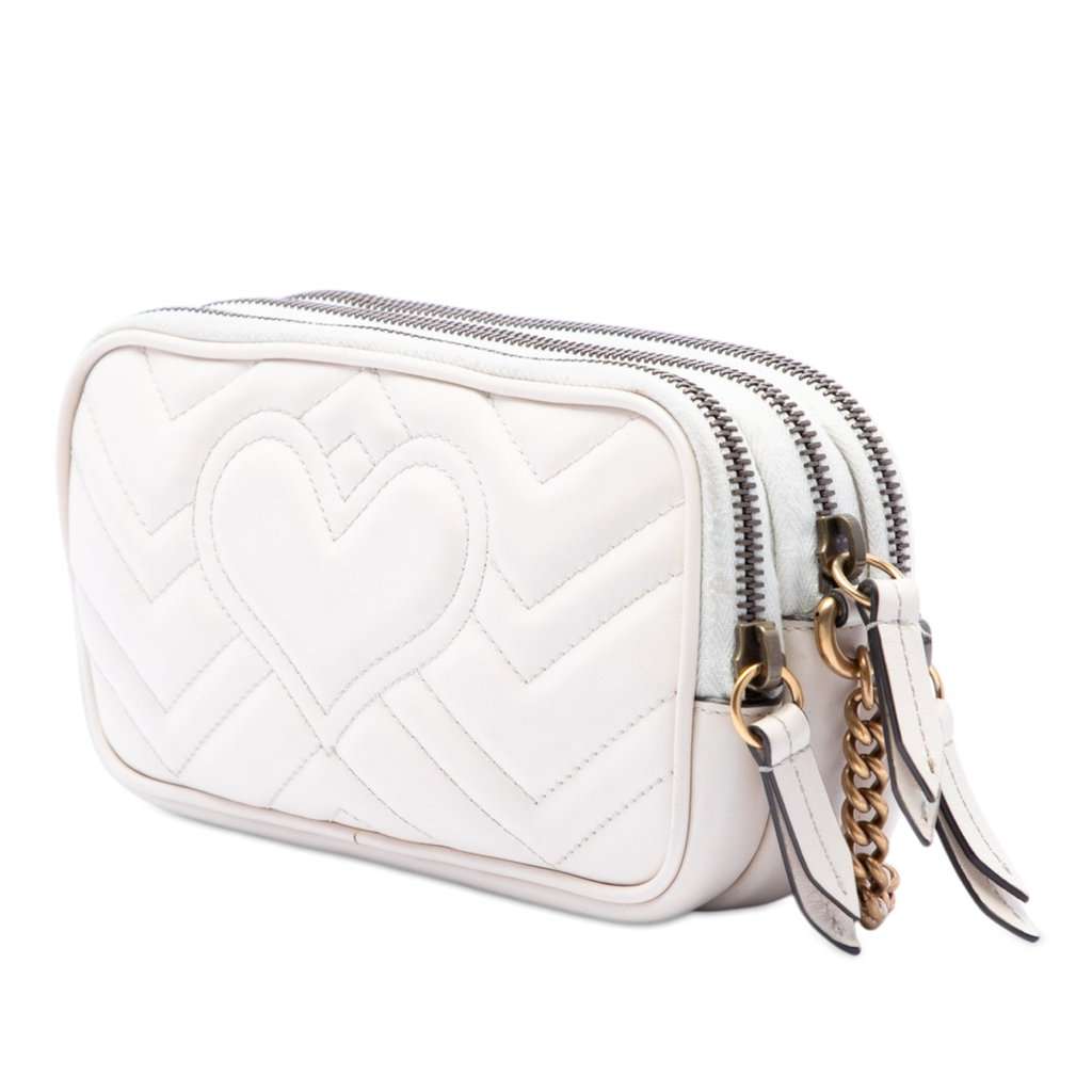 Gucci Mini GG Marmont Matelasse Calfskin Triple Zip Crossbody White Leather Very good condition - Back View
