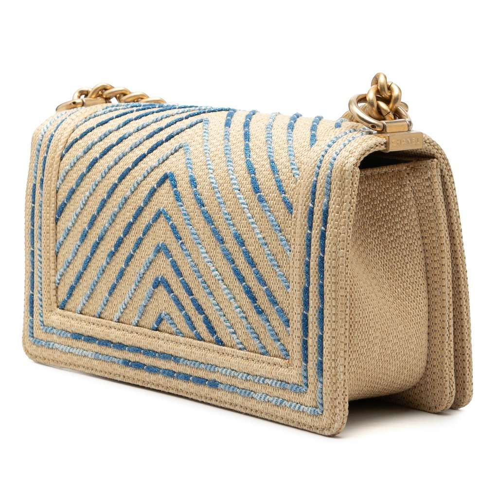 Chanel Old Medium Chevron Raffia Boy Flap Beige Very good condition - Back View
