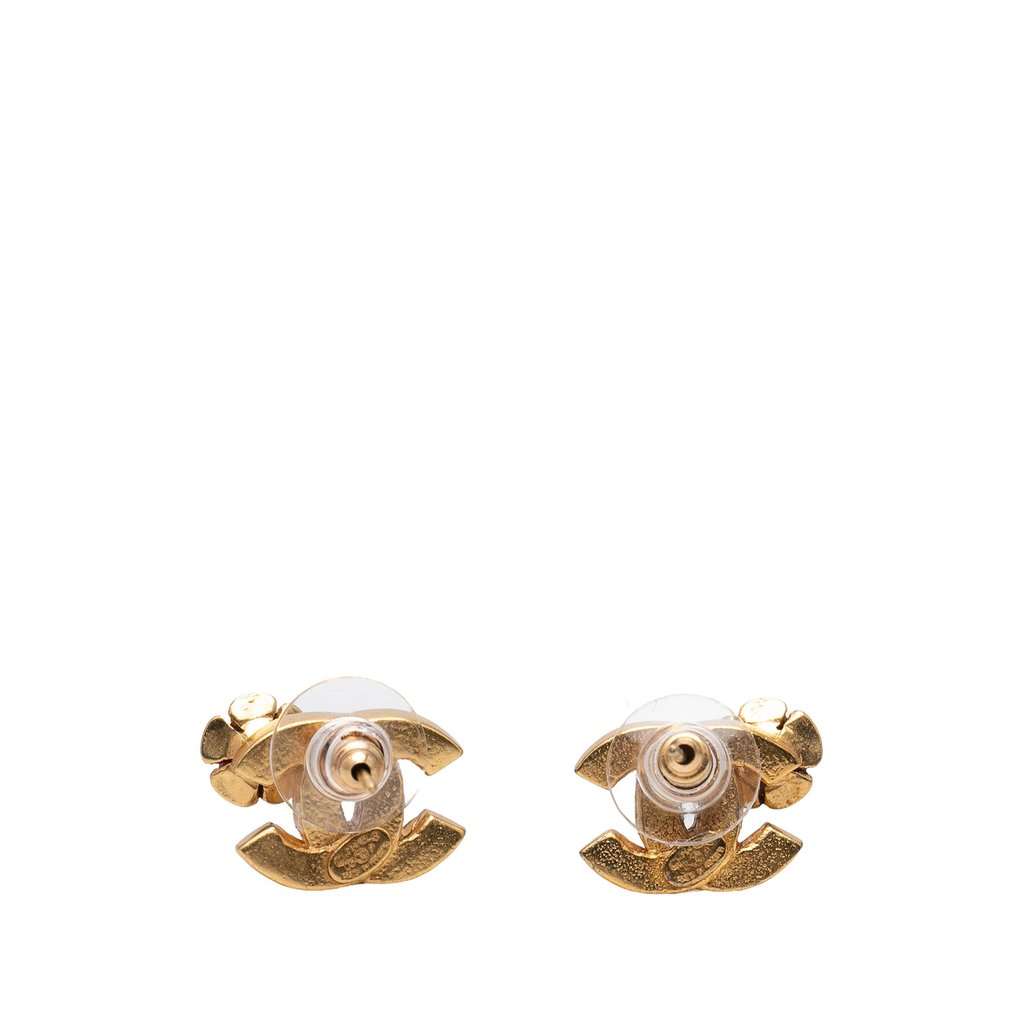 Chanel CC Gold Plated Bicolor Enamel Flower Bullet Back Earrings Gold Metal Very good condition - Back View