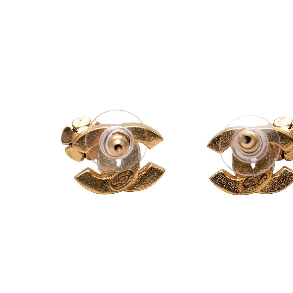 Chanel CC Gold Plated Bicolor Enamel Flower Bullet Back Earrings Gold Metal Very good condition - Inside View