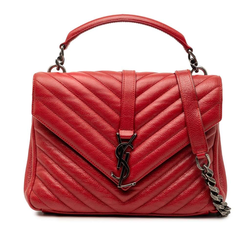 Saint Laurent Medium Chevron Sheepskin Monogram College Satchel Red Leather Very good condition - Front View