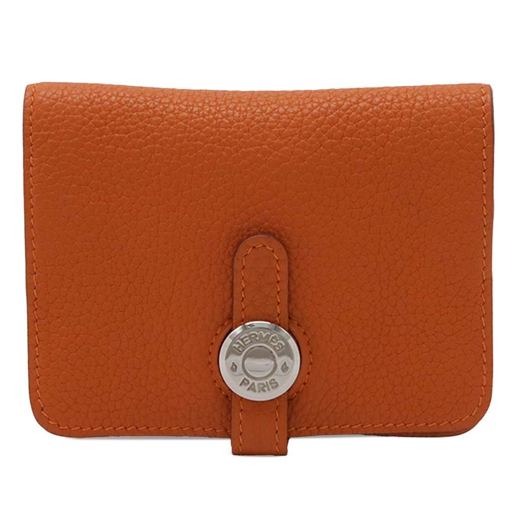 Hermès Togo Dogon Card Holder Orange Leather Very good - Front View