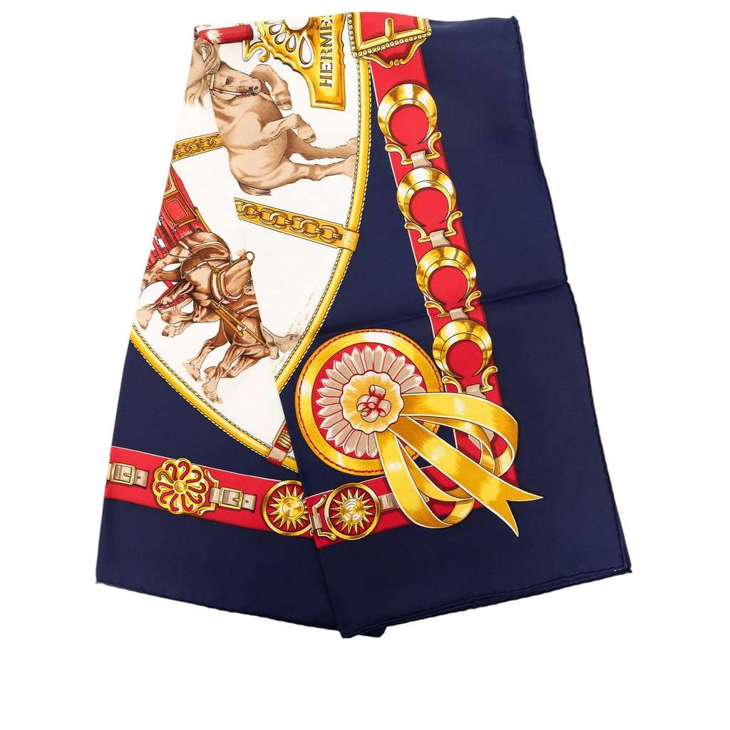 Hermès Chevaux de Trait Silk Scarf 90 Blue Never worn - Front View